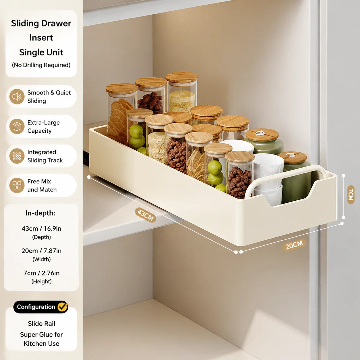 CL Metal Cabinet Storage Rack Self-Adhesive Nano-Film No-Drill Heavy-Duty Sliding Drawer Basket for Kitchen Bathroom Bedroom