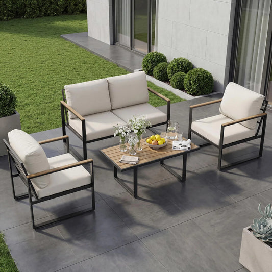 HobbyLane Modern Outdoor Patio Conversation Sofa Set With Table
