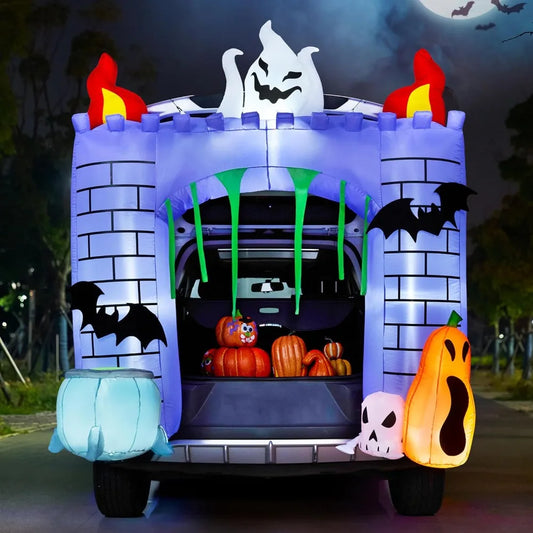 Halloween Inflatable Haunted Castle With Pumpkin Ghosts And LED Lights