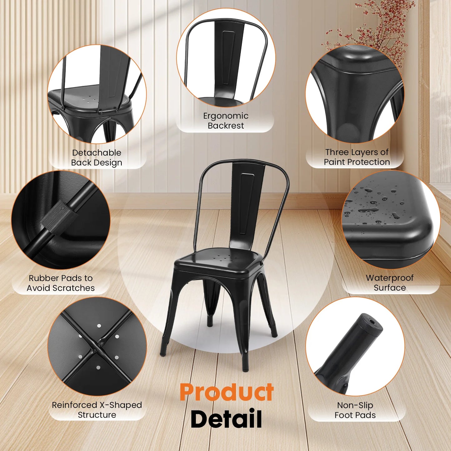 JHK Metal Stackable Dining Chairs For Patio And Outdoor Seating