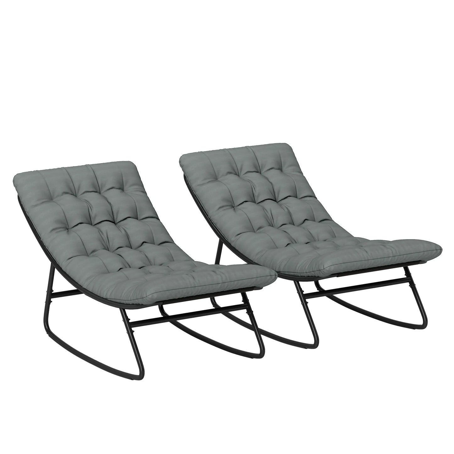 2 Pieces Outdoor Rocking Chairs, Cushioned Patio Rocker, Dark Gray