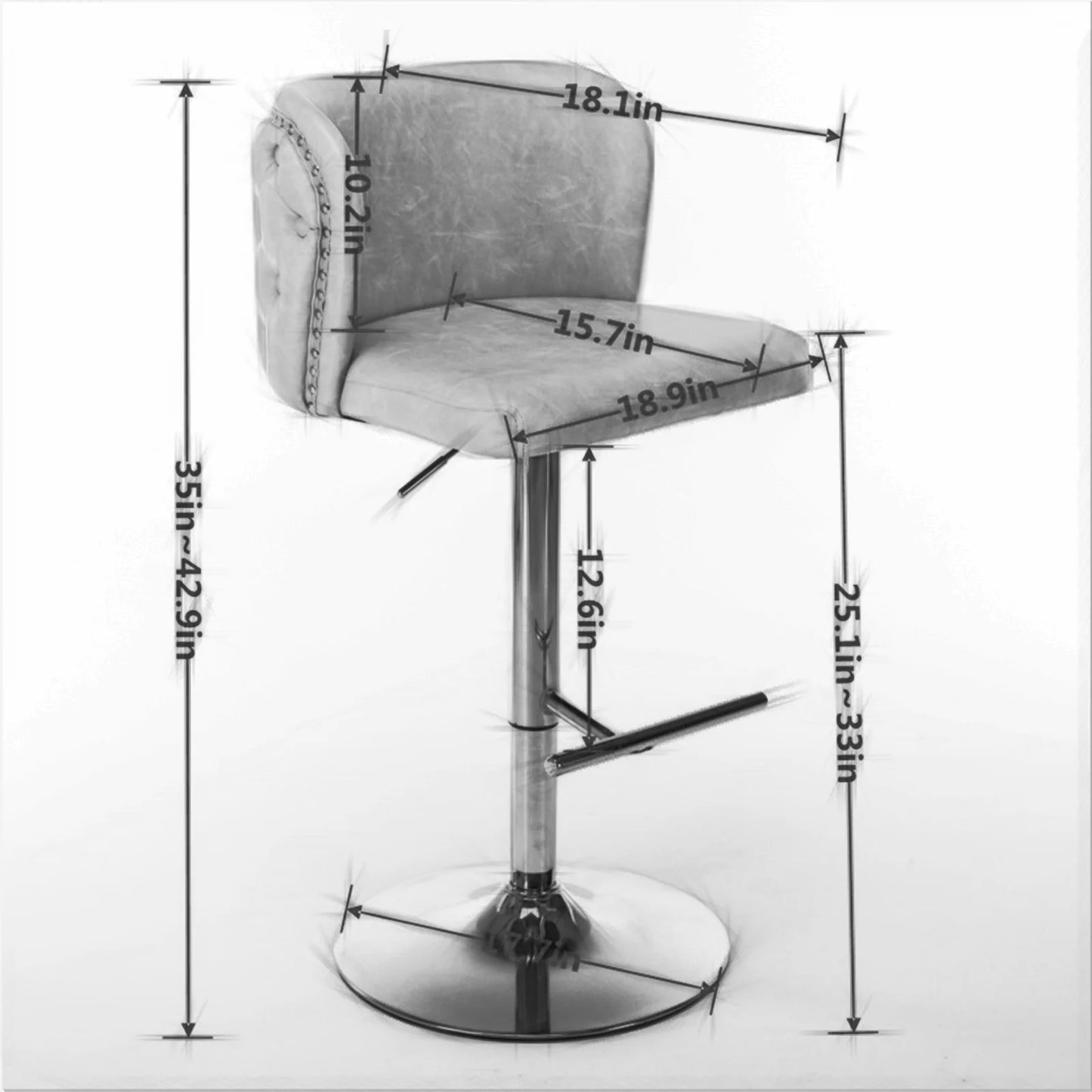 TWISTER.CK Swivel Bar Chairs PU Upholstered Stools Nailheads Dining Room