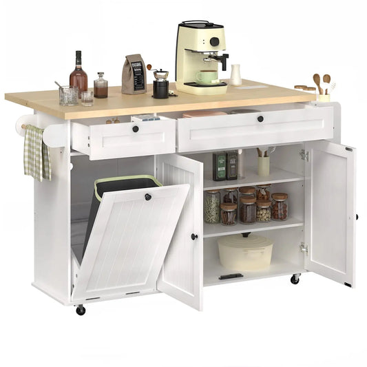 Onbill Wooden Rolling Kitchen Island Cart With Drawer And Outlet