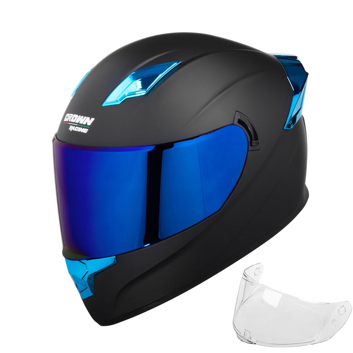 Crown Racing F-700 Full Face Motorcycle Helmet for Adults, DOT FMVSS 218 Certified Street Bike Helmet with Tinted Shield, Clear Replacement Visor and Removable Liner,Size M-XL