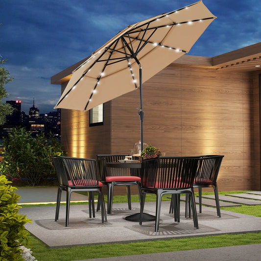 JHK 3 Tier Led Crank Patio Umbrella Stainless Steel Ribs