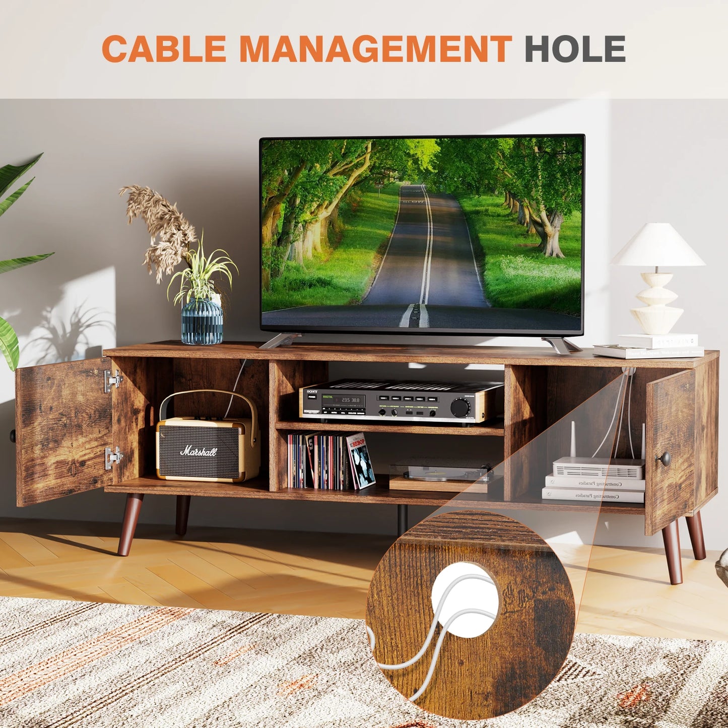 MCQ Living Room Wooden For 50 Up To 60 Inch TV Stand Adjustable Shelf 2 Storage Entertainment Center For Home Media Console