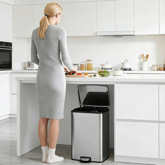 HiMISS Stainless Steel Pedal Trash Bin With Quiet Lid