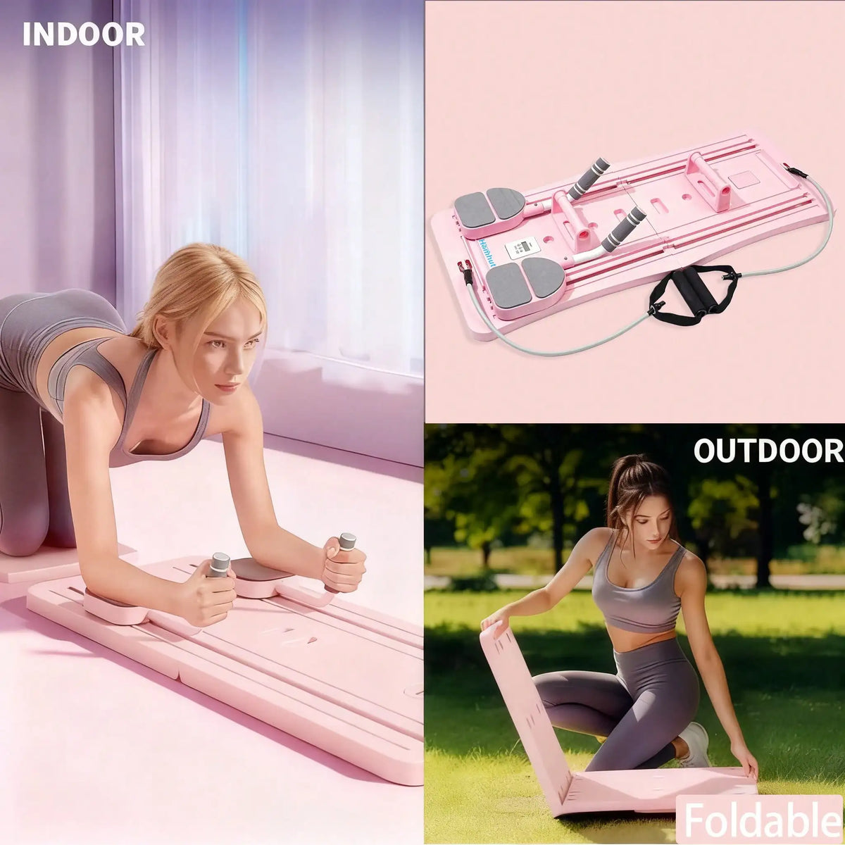 Foldable Pilates Sliding Board Reformer With Resistance Bands