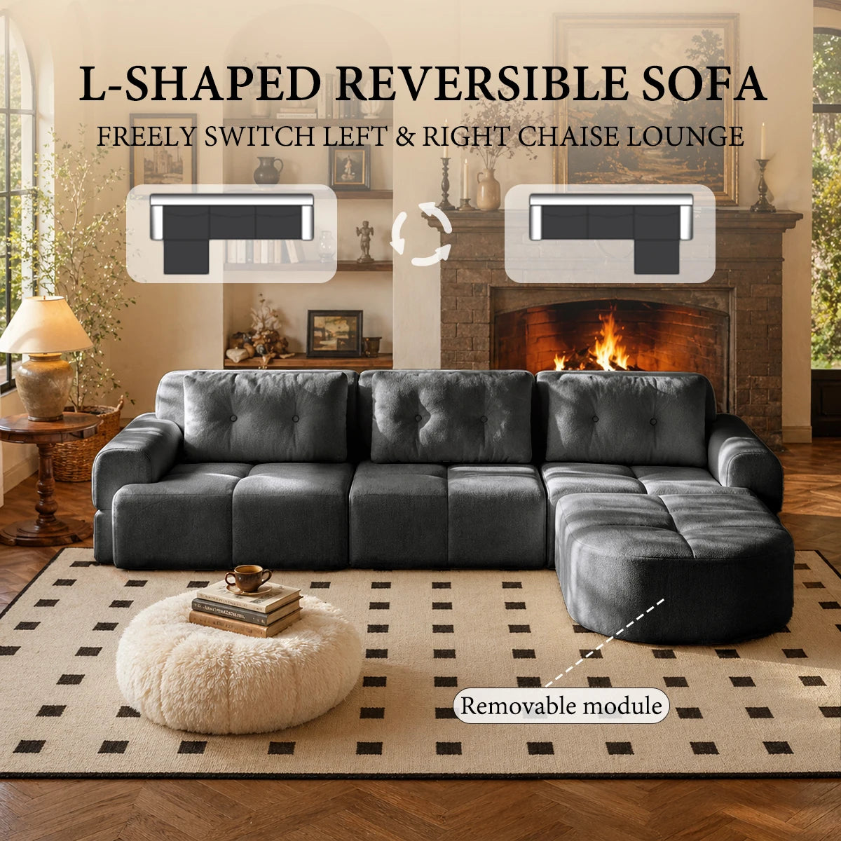 112.2" Convertible Modular Sectional Sofa, L-Shaped Couch with Chaise Lounge, Multifunctional Living Room Furniture