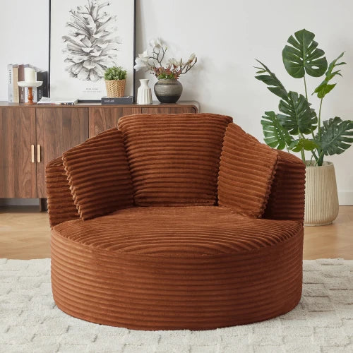 48.8" Round Chair Boneless Chaise Sofa Chair with Backrest and 3 Pillows for Living Room, No Assembly Required