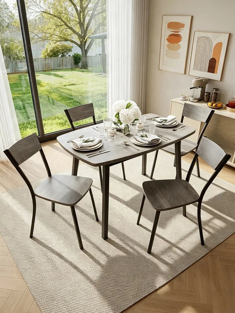 5 Piece Dining Table Set For 4, 43 Inch Kitchen Table And 4 Chairs With Storage Shelf, Space Saving Dining Set For Apartment