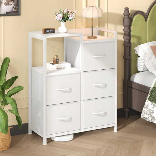 JHK 5 Drawer Fabric Storage Tower Metal Frame TV Stand