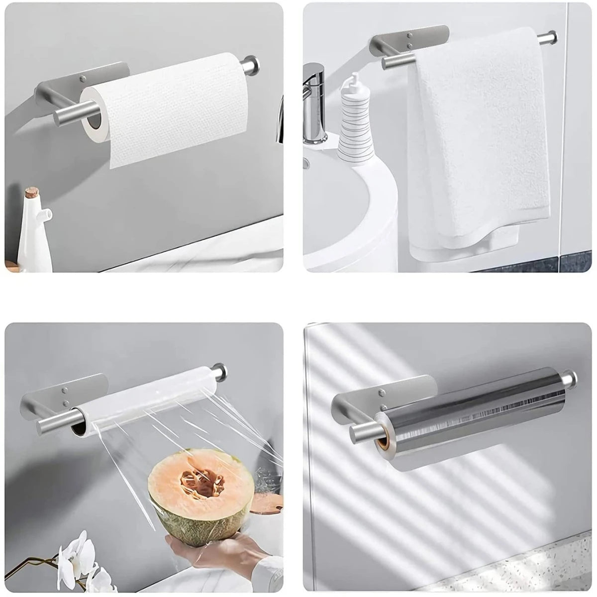 Adhesive Metal Paper Towel Holder With Bathroom Storage Rack