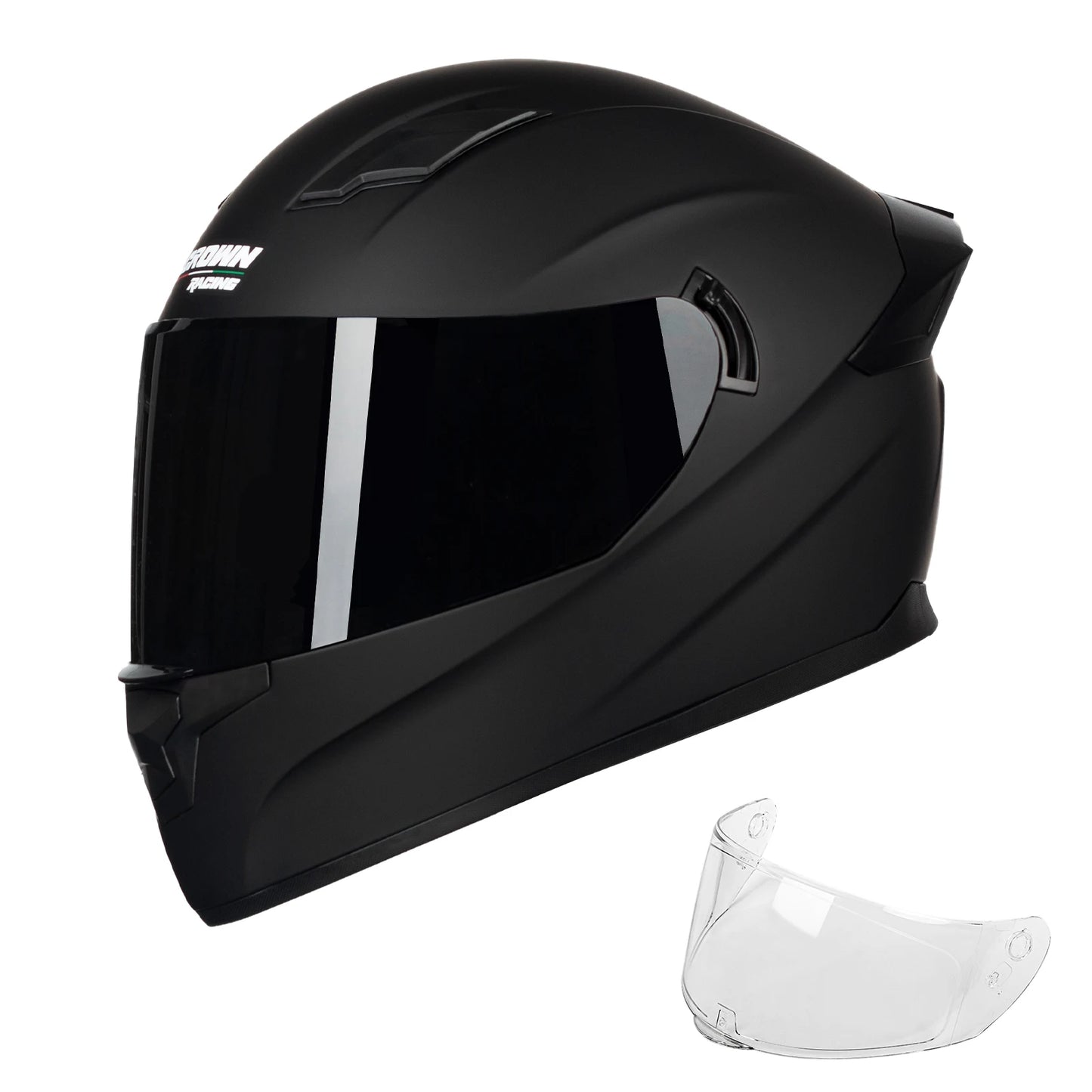 Crown Racing F-700 Full Face Motorcycle Helmet for Adults, DOT FMVSS 218 Certified Street Bike Helmet with Tinted Shield, Clear Replacement Visor and Removable Liner,Size M-XL