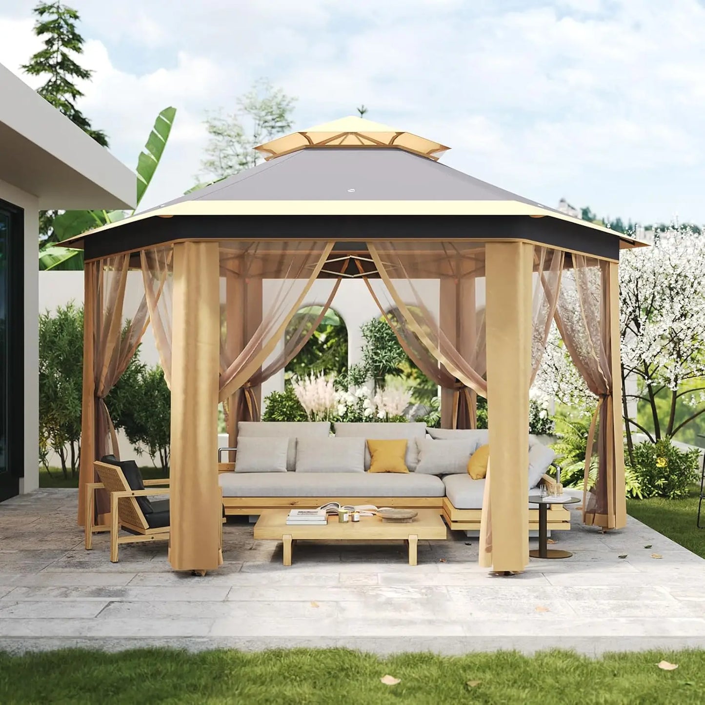 Alloy Steel Pop Up Gazebo With Mosquito Netting Vent Roof