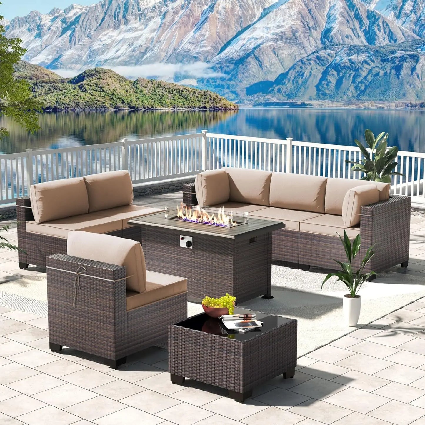 Outdoor Patio Furniture Set,12 Pieces Sectional Rattan Sofa Set Brown PE Rattan Wicker Patio Conversation Set with 10, Custom