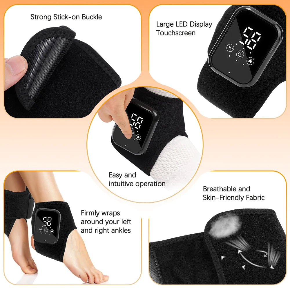 Cordless Heated Ankle Brace 3 Levels Hot Compress Vibration Foot And Ankle Protector Support Braces For Plantar Fasciitis Relief Foot Care