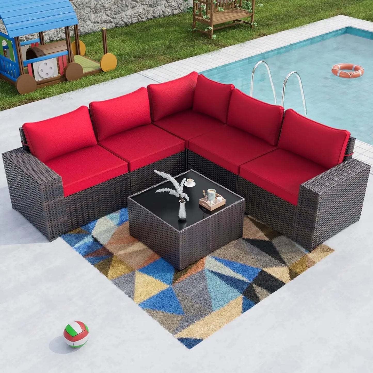 Outdoor Patio Furniture Set,12 Pieces Sectional Rattan Sofa Set Brown PE Rattan Wicker Patio Conversation Set with 10, Custom