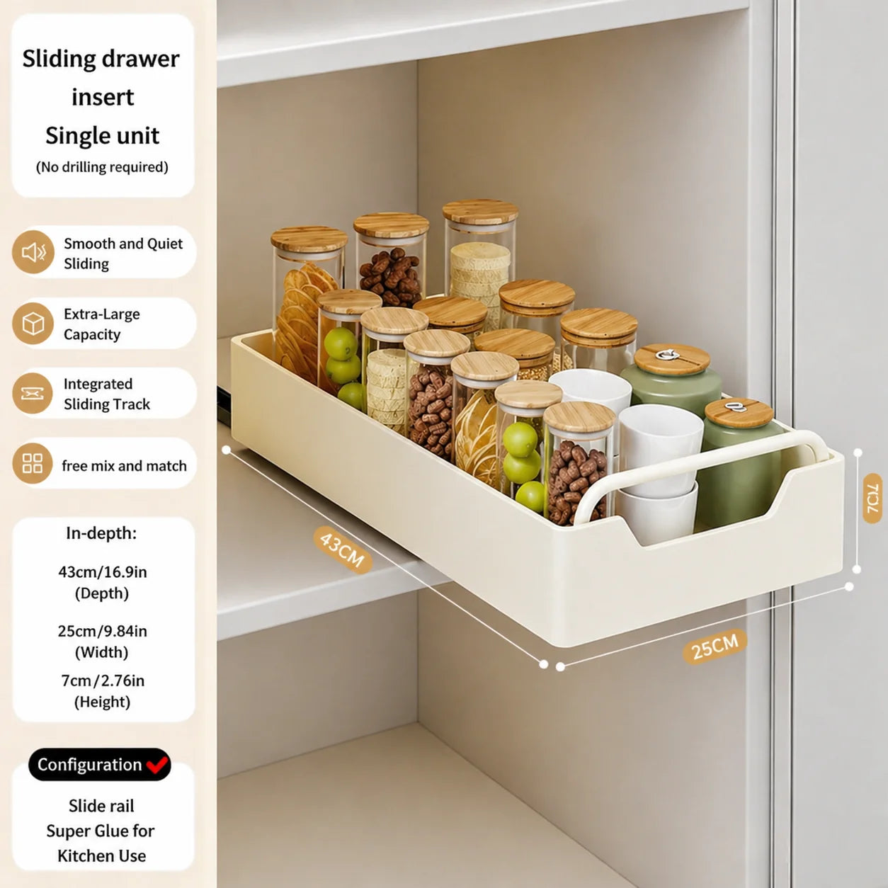 CL Metal Cabinet Storage Rack Self-Adhesive Nano-Film No-Drill Heavy-Duty Sliding Drawer Basket for Kitchen Bathroom Bedroom