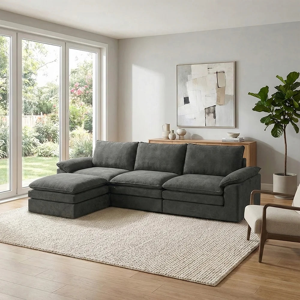 Modern Cloud Modular Sofa Set, Soft Thick Memory Foam, Frameless Couch with Pillows, Easy Assembly for Living Room Bedroom