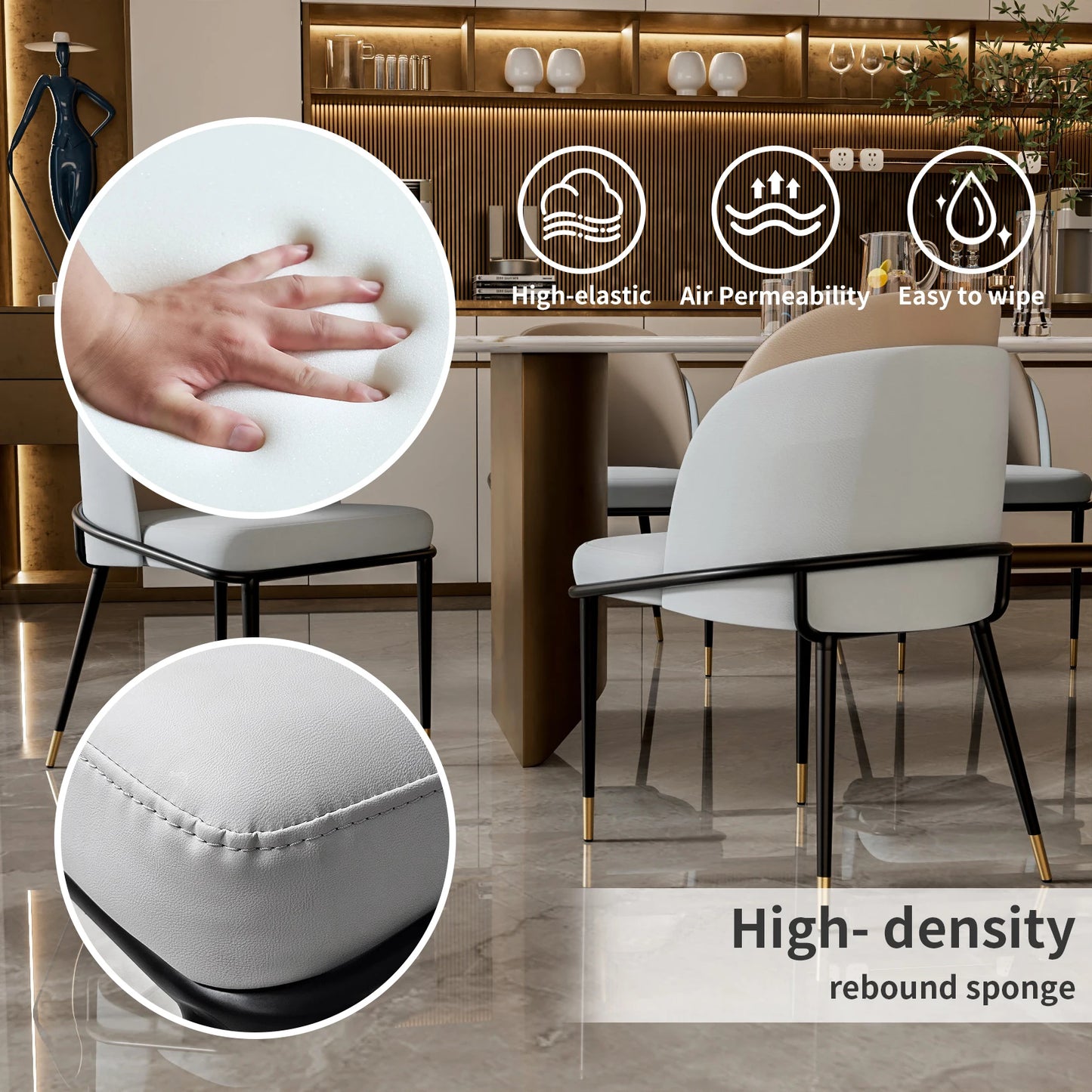 Set Of 2 Dining Chairs Luxurious Upholstered Dining Room Kitchen Chairs Microfiber Silicone Leather 2 Colors for Home Restaurant