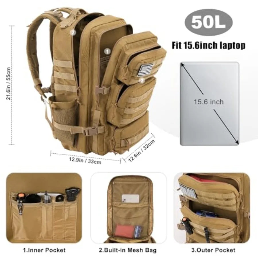 Military Tactical Backpack Water Resistant Heavy Duty Pack