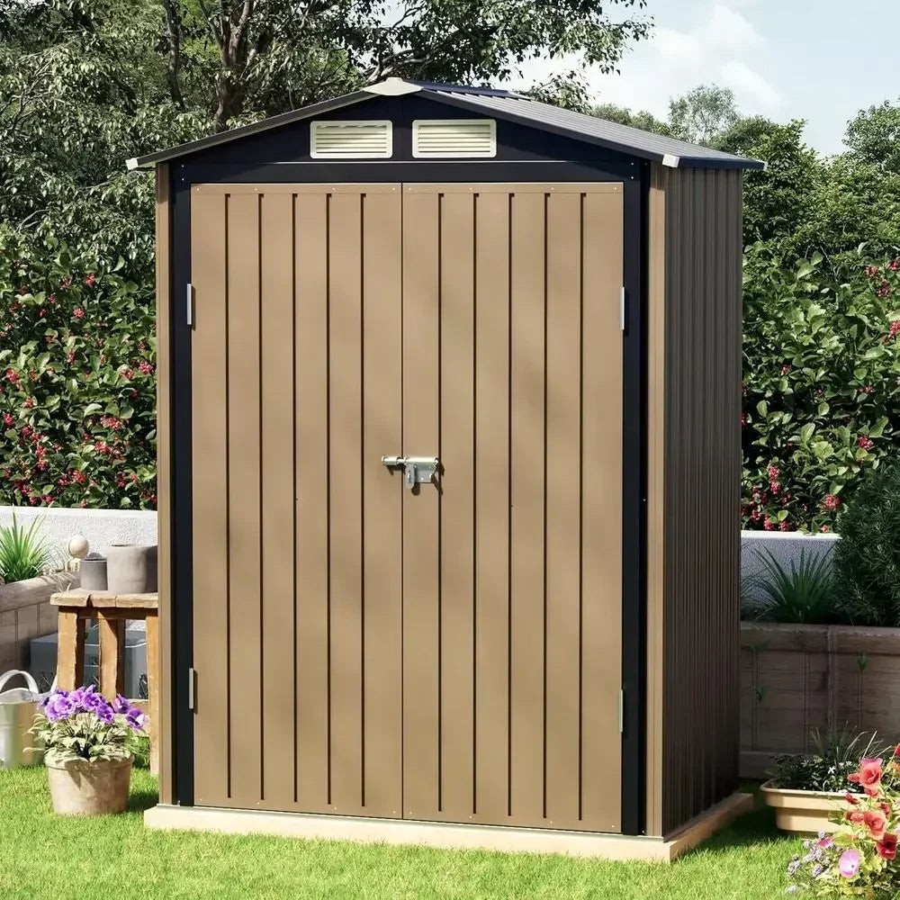 Outdoor Metal Storage Shed With Double Doors And Window