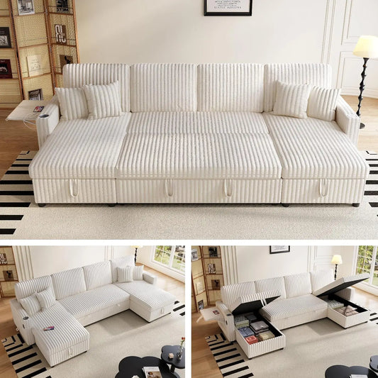 U Shaped Sleeper Sectional Sofa With Storage PullOut Bed