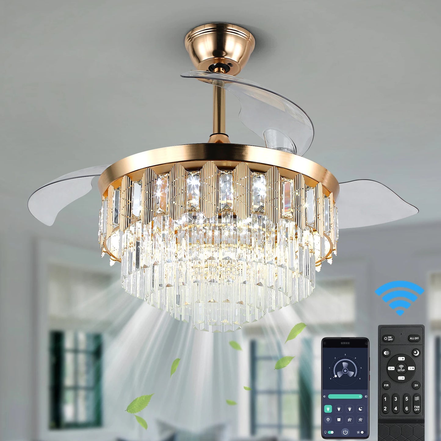 GreeLustr Modern Ceiling Fan With Led Light  Smart APP Remote Contro Reversible BLDC Intelligent Fandelier Lamp Indoor Fixture