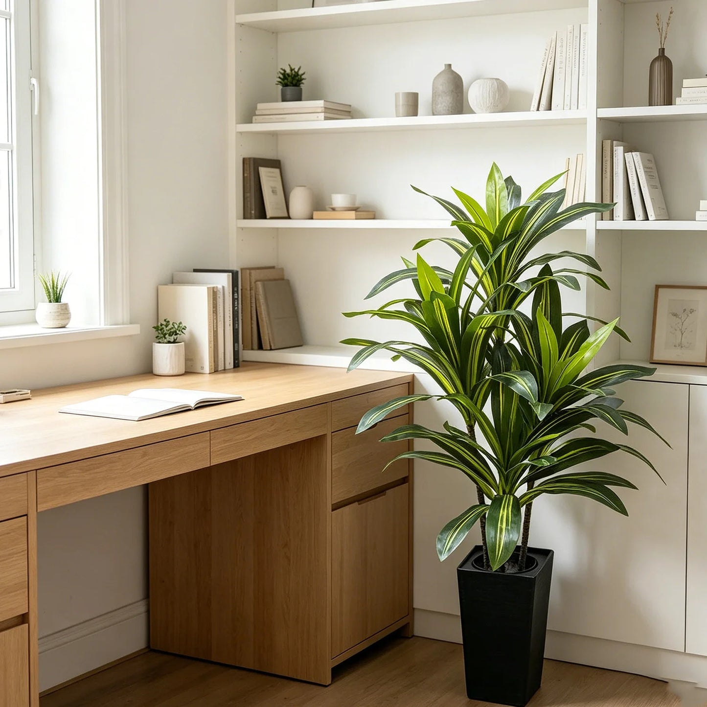 4/5/6 FT Artificial Plants Dracaena Tree 120cm, Large Artificial Dracaena Plant with Tall Planter, Tall Fake Floor Plant in Pot Indoor Decor, Fake Dracaena Tree for Home Living Room Office Decor