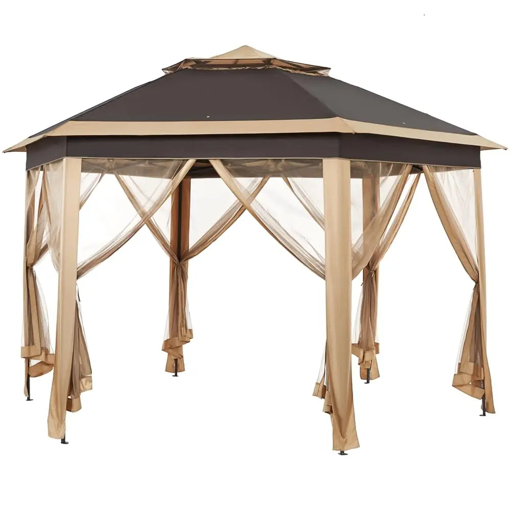 13x13 Hexagonal Pop Up Gazebo Double Tier Canopy Shelter with Mesh Netting for Outdoor Patio Garden Lawn, Customized