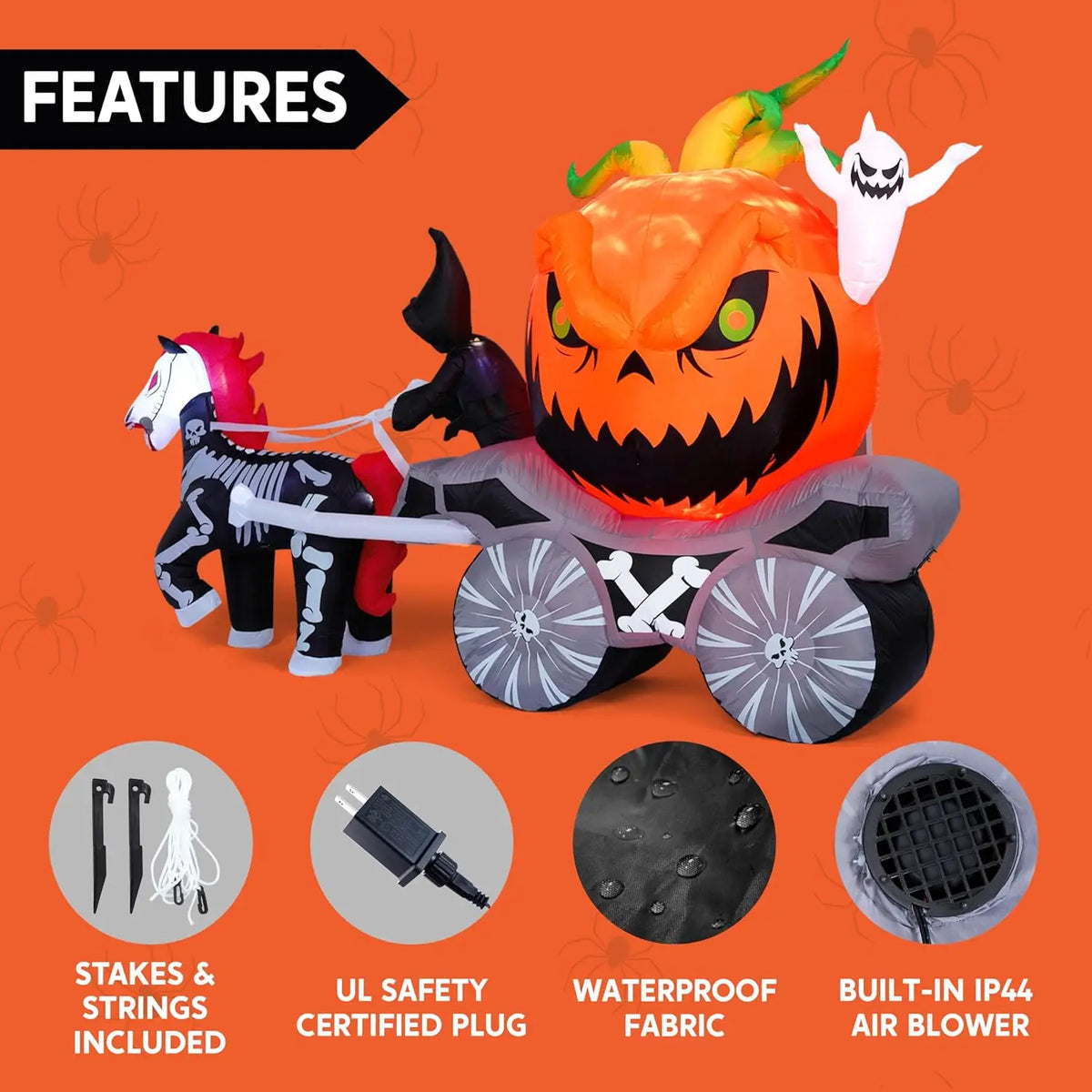 Joyfy Pumpkin Carriage Halloween Inflatable With LED Lights Decoration