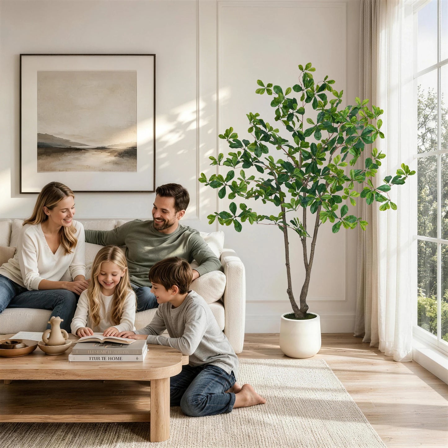5/6/7ft Faux Black Olive Tree Faux Plants Indoor Large Tall Tree in White Round Pot Aritificial Eucalyptus Tree with Natural Wood Trunk & Realistic Leaves, Fake Olive Plant for Home Office Indoor Decor