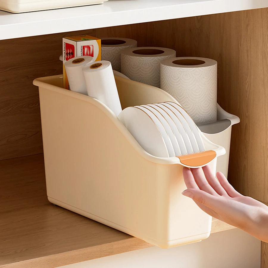 Plastic Under Sink Organizer with Wheels, Bottle Organization Bins Kitchen Cabinet Organizers Plastic Organizer Basket for Under