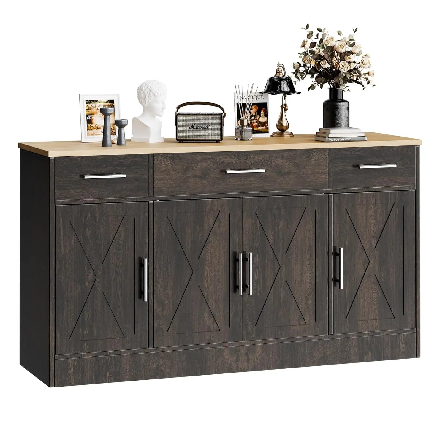 Buffet Cabinet With Four Doors Three Drawers And Adjustable Shelf
