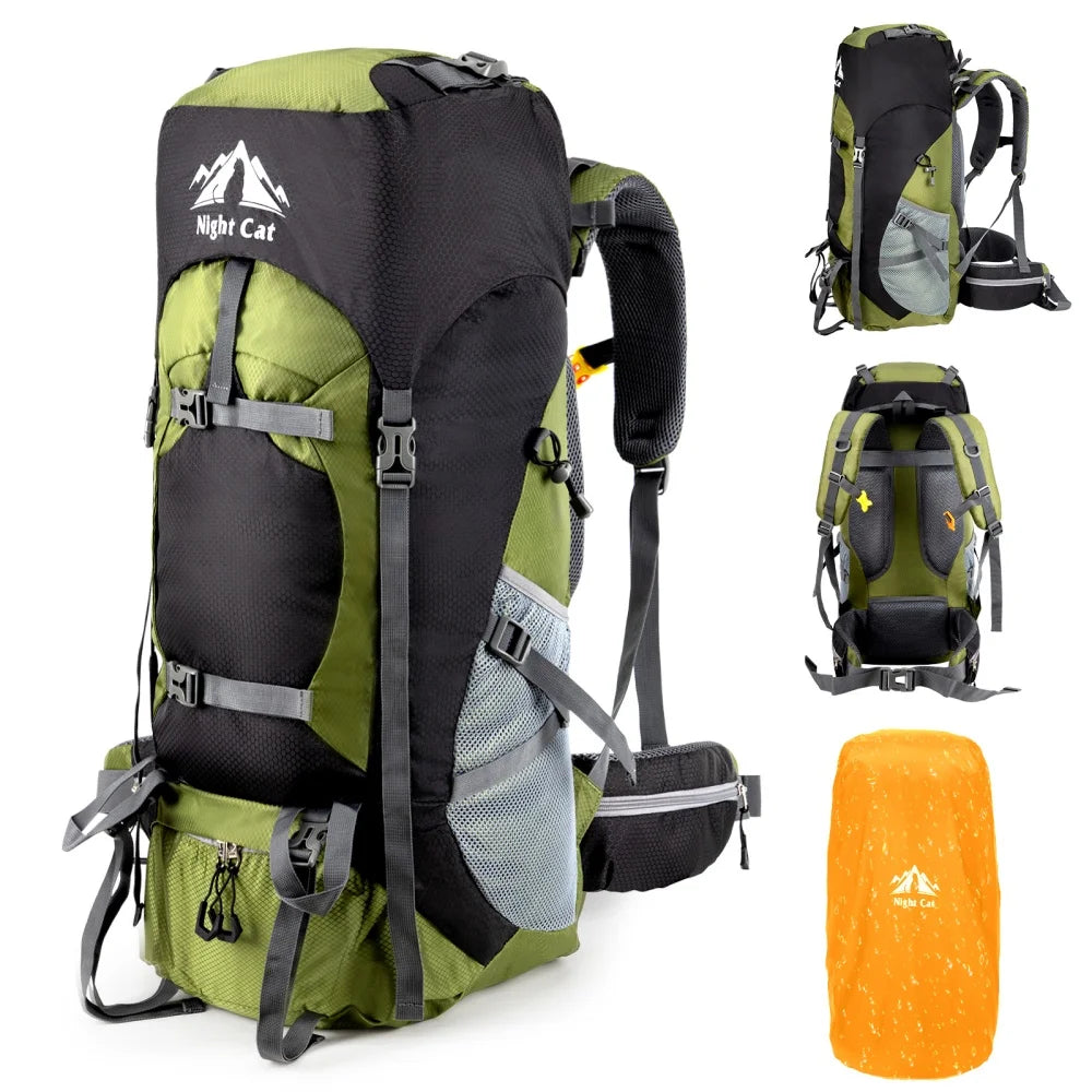 Night Cat Hiking Backpacks Camping Backpacking Packs for Men Women Lightweight Outdoor for Mountaineering Traveling, No Internal Frame
