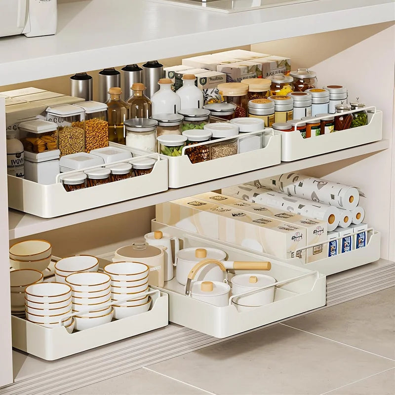 CL Metal Cabinet Storage Rack Self-Adhesive Nano-Film No-Drill Heavy-Duty Sliding Drawer Basket for Kitchen Bathroom Bedroom