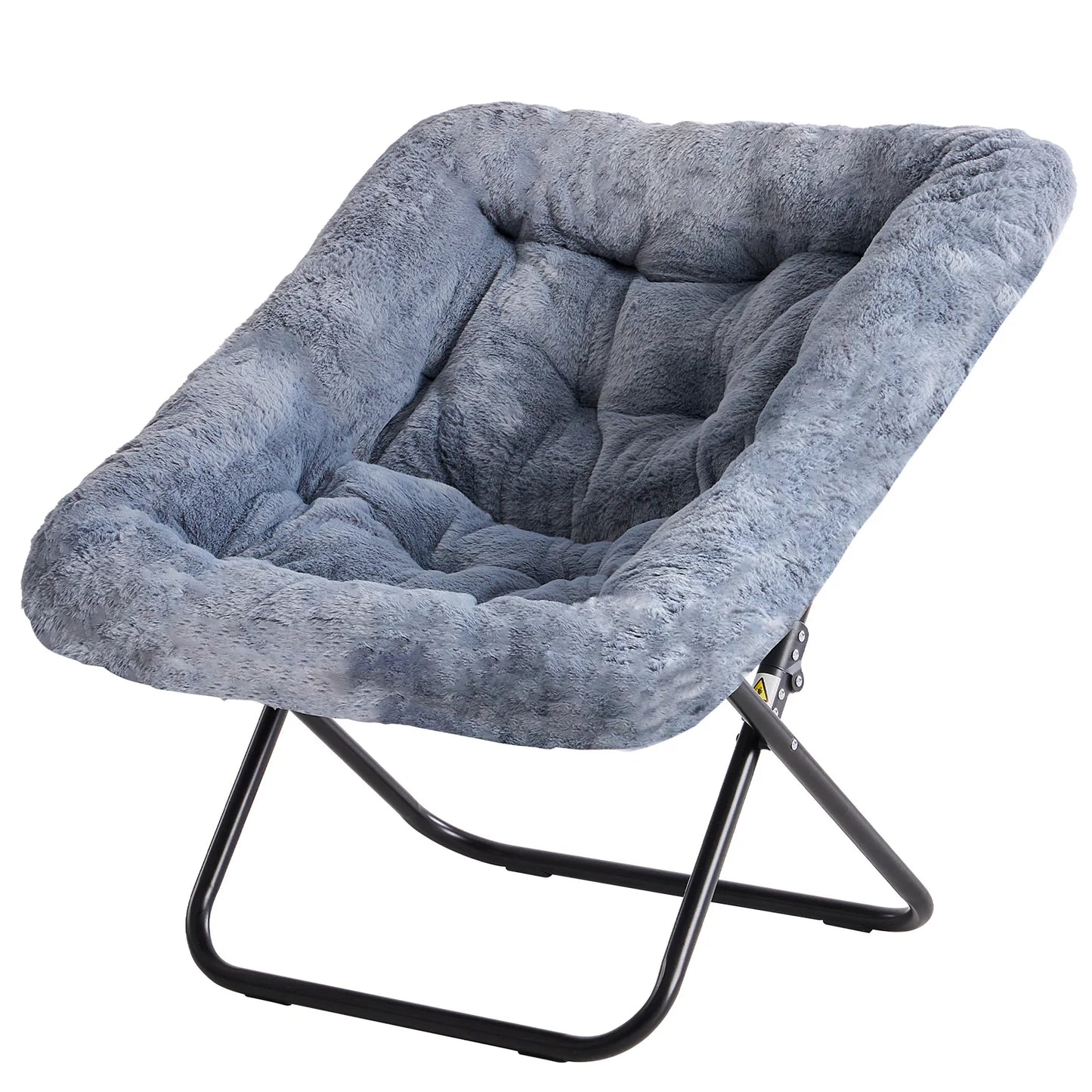 JHK Cozy Saucer Chair Faux Fur Folding Lounge With Metal Frame