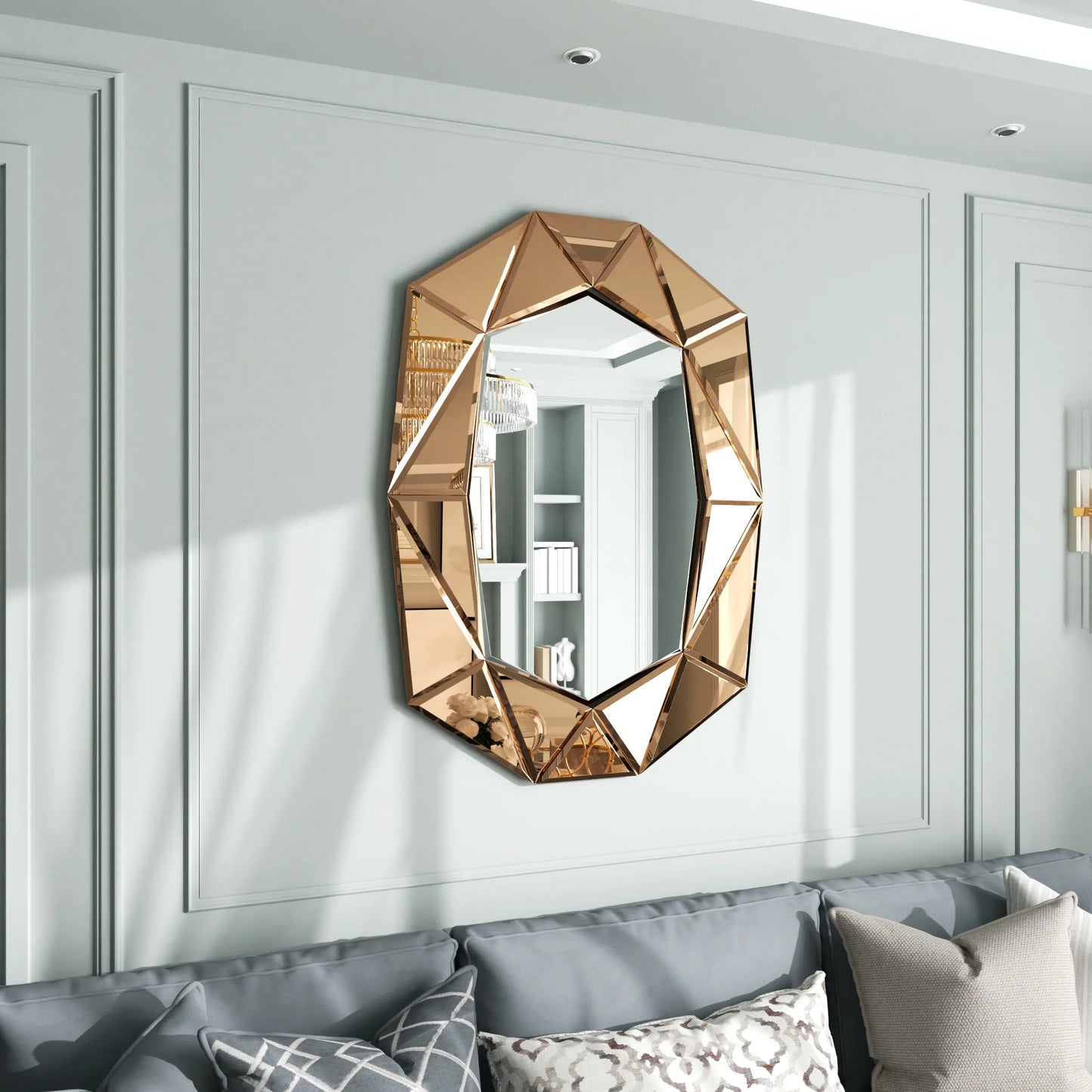 Wisfor Irregular Silver Glass Wall Mirror With Beveled Diamond Edge