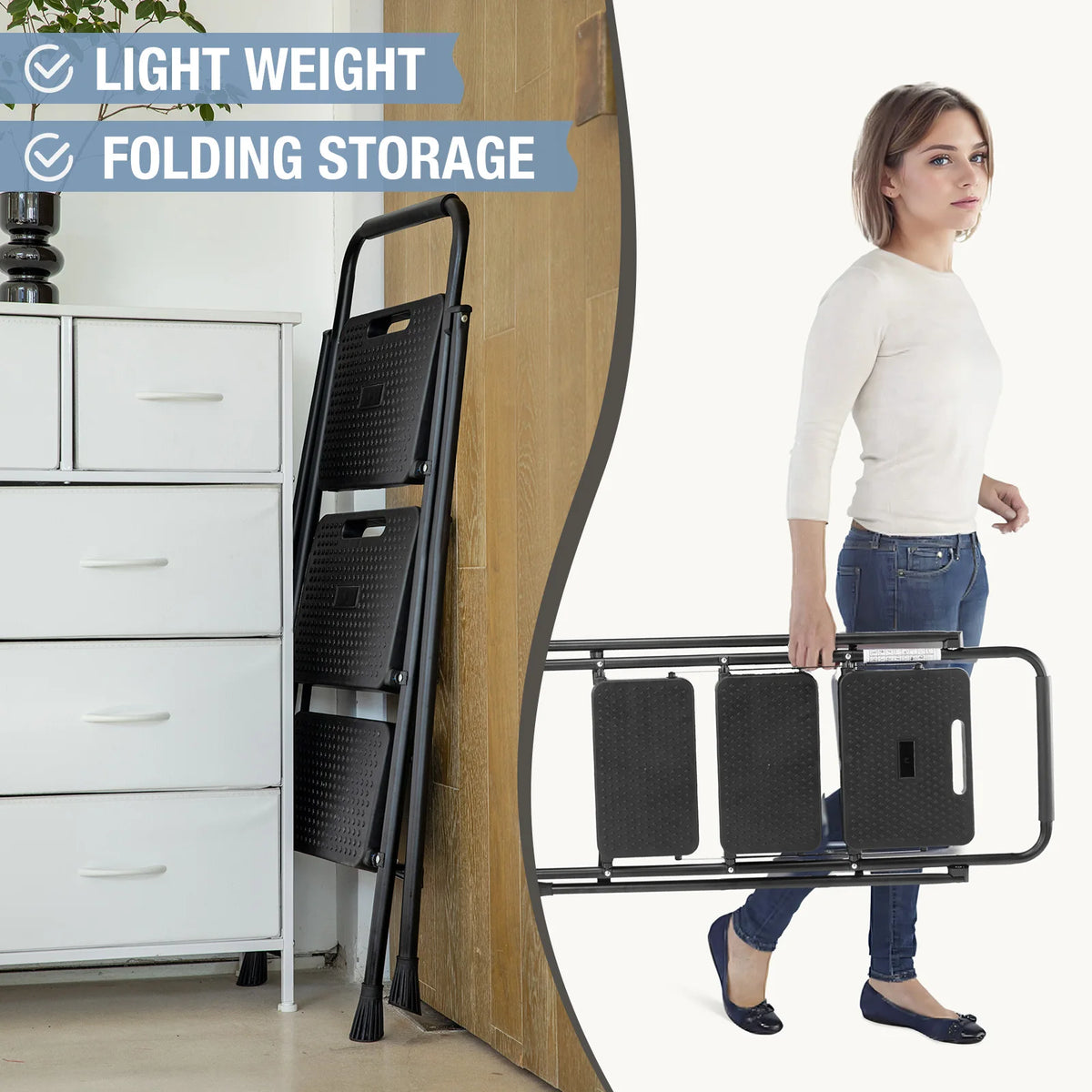 JHK Stainless Steel Folding Ladder Anti-Slip Portable Handle