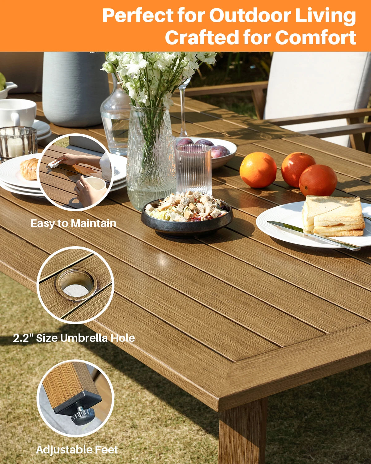 SeeHill Outdoor Patio Dining Set With Umbrella Hole Aluminum Table
