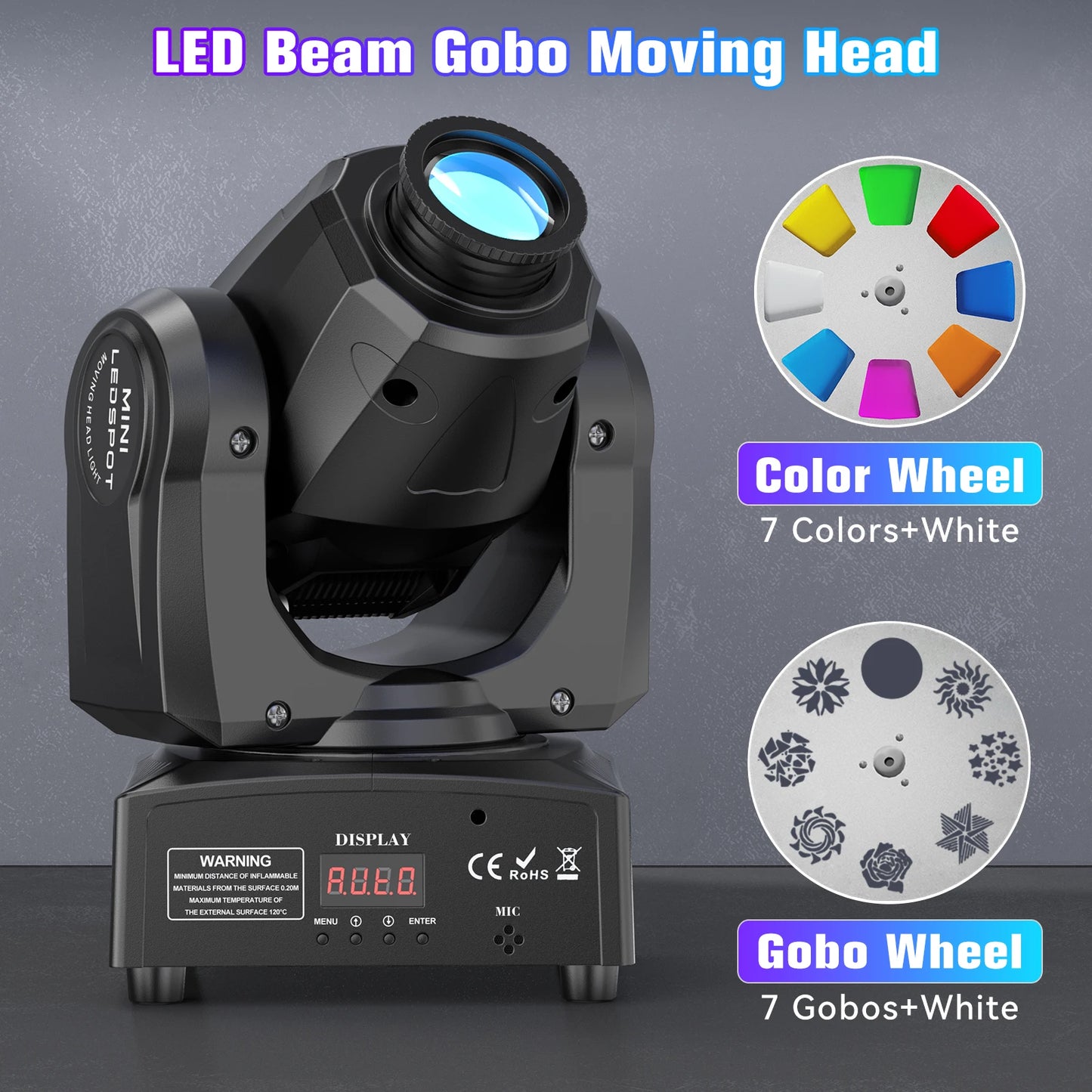 U'King 120W LED Moving Head Light Mini Spot Gobos Stage Light Remote Control DMX512 Patterns Beam Effect Light for DJ Wedding
