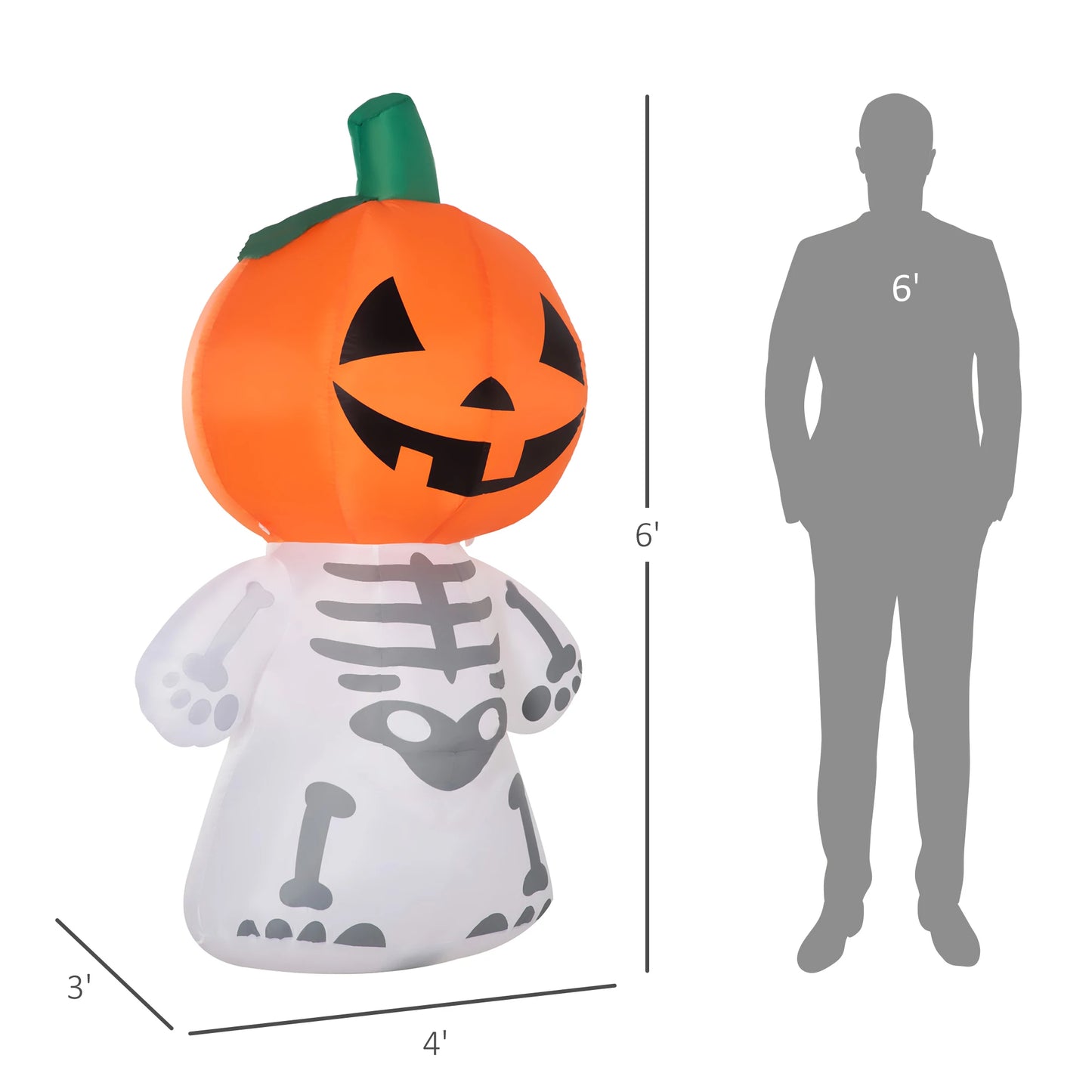 Inflatable Halloween Pumpkin Man Outdoor Display With Led Lights