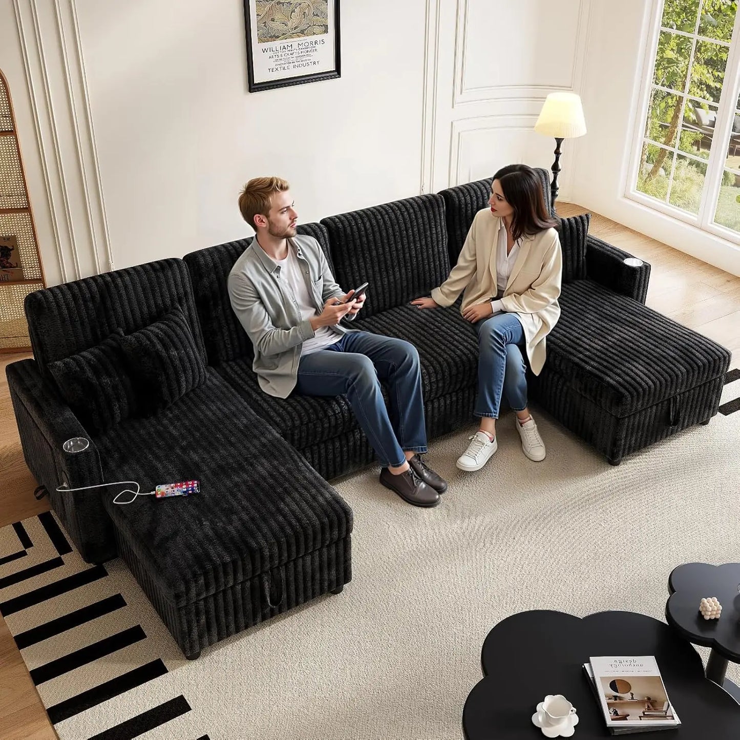 U Shaped Sleeper Sectional Sofa With Storage PullOut Bed
