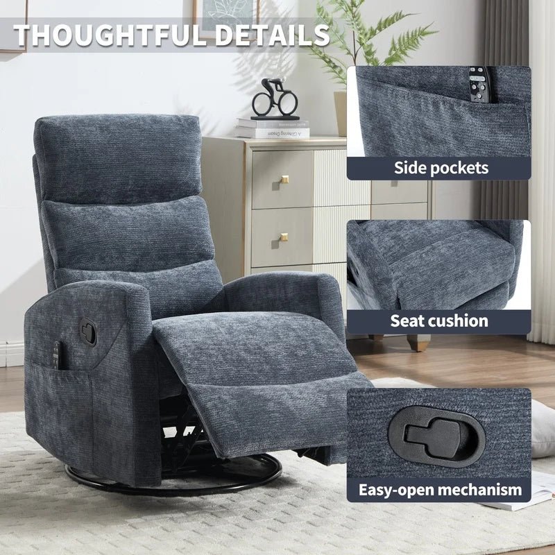 Fabric Recliner Chair With Rocker And Swivel For Living Room