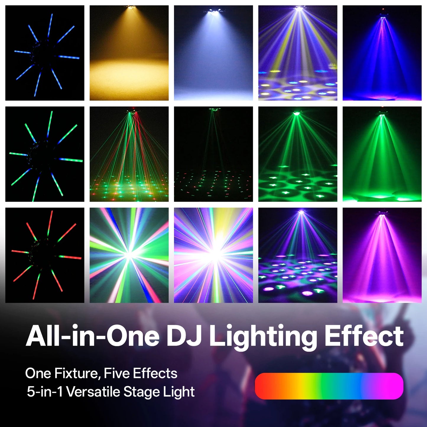 Fieryzeal 150W RGBW 8-Armed Moving Head Light DMX512 Remote Control Magic Ball Stage Light DJ Lighting Strobe Effect for DJ Show