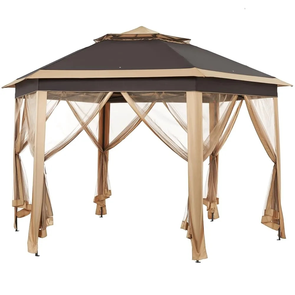 13x13 Hexagonal Pop Up Gazebo Double Tier Canopy Shelter with Mesh Netting for Outdoor Patio Garden Lawn, Customized