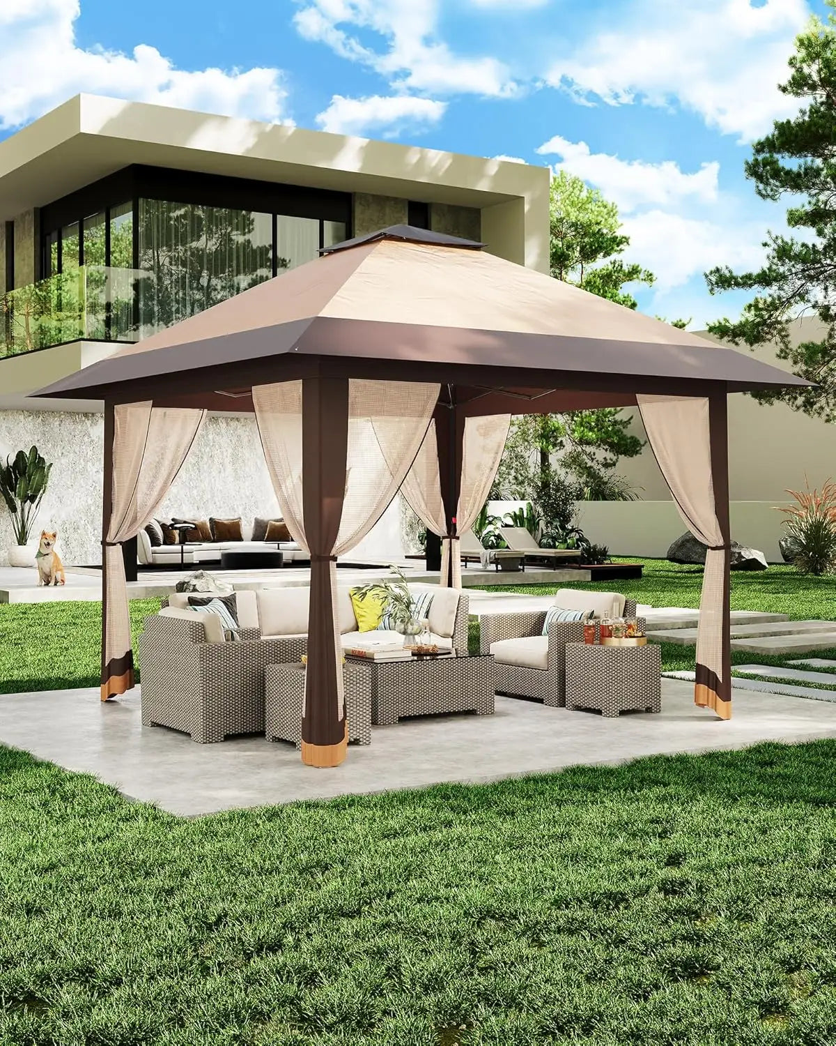 Alloy Steel Pop Up Gazebo With Mosquito Netting Vent Roof