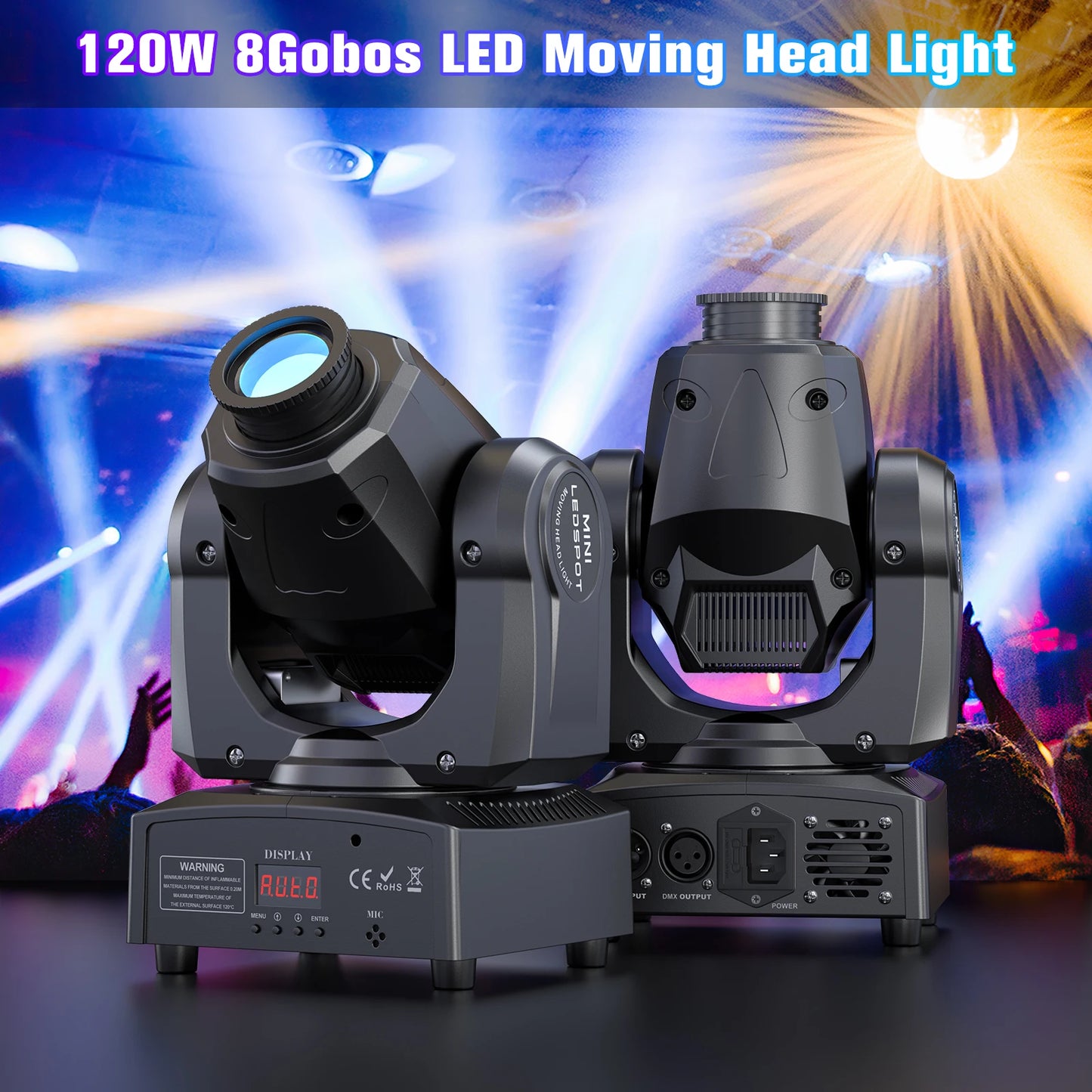 U'King 120W LED Moving Head Light Mini Spot Gobos Stage Light Remote Control DMX512 Patterns Beam Effect Light for DJ Wedding