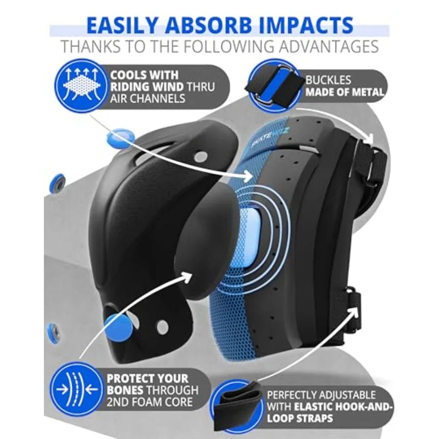 Knee And Elbow Pad Set For Skateboard And Roller Skating